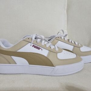 Puma White and Tan Casual Sneakers